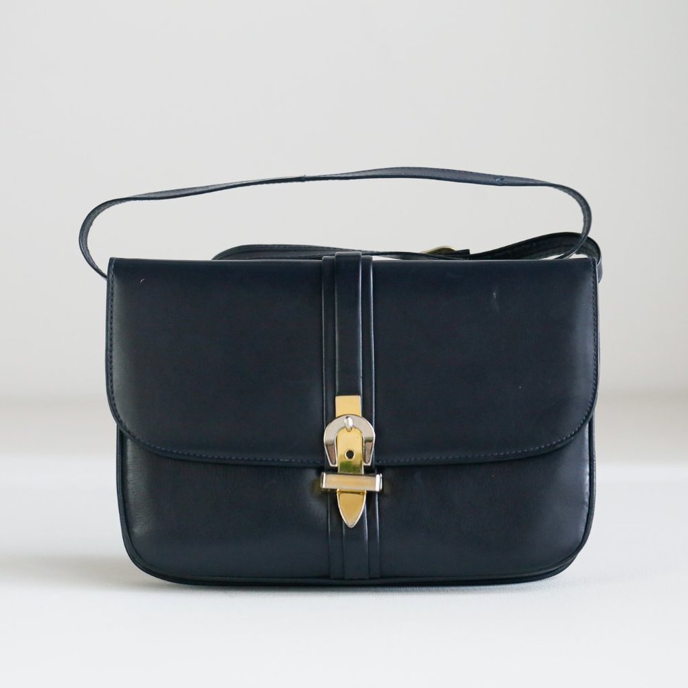 Classic Small Deep Navy Blue Leather Shoulder bag